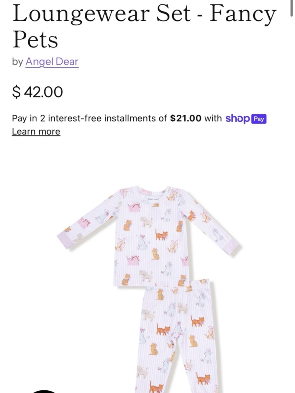 NWT Angel Dear Fancy Pets Pajama Set